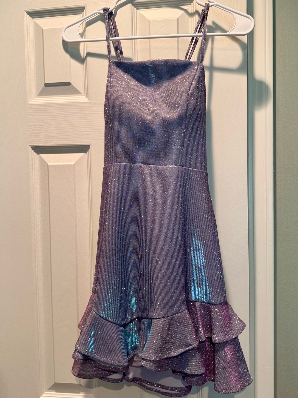 Shimmery Lavender Mini Dress with Ruffle Hem, size 3, excellent condition!